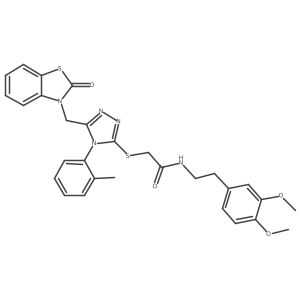 N-(3,4-dimethoxyphenethyl)-2-((5-((2-oxobenzo[d]thiazol-3(2H)-yl)methyl)-4-(o-tolyl)-4H-1,2,4-triazol-3-yl)thio)acetamide结构式