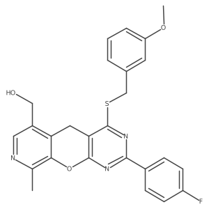 (2-(4-fluorophenyl)-4-((3-methoxybenzyl)thio)-9-methyl-5H-pyrido[4',3':5,6]pyrano[2,3-d]pyrimidin-6-yl)methanol结构式
