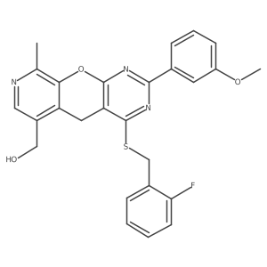 (7-{[(2-Fluorophenyl)methyl]sulfanyl}-5-(3-methoxyphenyl)-14-methyl-2-oxa-4,6,13-triazatricyclo[8.4.0.0^{3,8}]tetradeca-1(10),3(8),4,6,11,13-hexaen-11-yl)methanol结构式