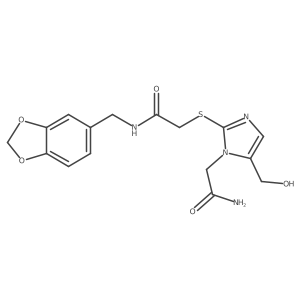 N-[(2H-1,3-benzodioxol-5-yl)methyl]-2-{[1-(carbamoylmethyl)-5-(hydroxymethyl)-1H-imidazol-2-yl]sulfanyl}acetamide Structure