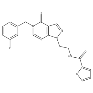 N-(2-(5-(3-fluorobenzyl)-4-oxo-4,5-dihydro-1H-pyrazolo[3,4-d]pyrimidin-1-yl)ethyl)furan-2-carboxamide结构式