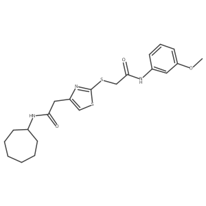 N-cycloheptyl-2-(2-((2-((3-methoxyphenyl)amino)-2-oxoethyl)thio)thiazol-4-yl)acetamide结构式