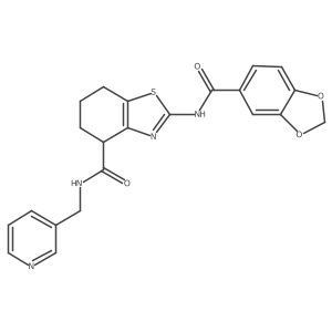2-(benzo[d][1,3]dioxole-5-carboxamido)-N-(pyridin-3-ylmethyl)-4,5,6,7-tetrahydrobenzo[d]thiazole-4-carboxamide结构式