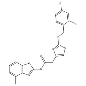 2-(2-((2,4-dichlorobenzyl)thio)thiazol-4-yl)-N-(4-methylbenzo[d]thiazol-2-yl)acetamide结构式
