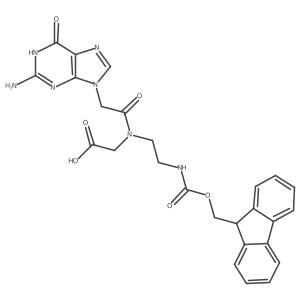 2-(N-(2-((((9H-Fluoren-9-yl)methoxy)carbonyl)amino)ethyl)-2-(2-amino-6-oxo-3H-purin-9(6H)-yl)acetamido)acetic acid结构式