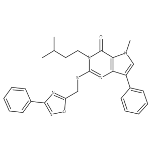 3-isopentyl-5-methyl-7-phenyl-2-(((3-phenyl-1,2,4-oxadiazol-5-yl)methyl)thio)-3H-pyrrolo[3,2-d]pyrimidin-4(5H)-one结构式