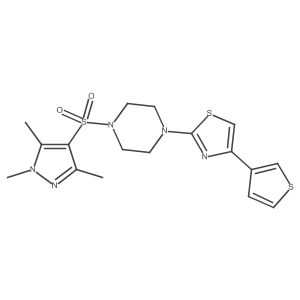 4-(thiophen-3-yl)-2-(4-((1,3,5-trimethyl-1H-pyrazol-4-yl)sulfonyl)piperazin-1-yl)thiazole Structure