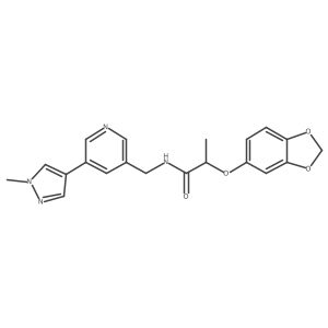 2-(benzo[d][1,3]dioxol-5-yloxy)-N-((5-(1-methyl-1H-pyrazol-4-yl)pyridin-3-yl)methyl)propanamide结构式