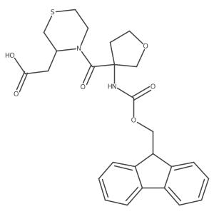 2-{4-[3-({[(9H-fluoren-9-yl)methoxy]carbonyl}amino)oxolane-3-carbonyl]thiomorpholin-3-yl}acetic acid结构式