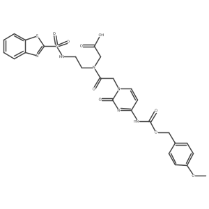 2-(N-(2-(Benzo[d]thiazole-2-sulfonamido)ethyl)-2-(4-((((4-methoxybenzyl)oxy)carbonyl)amino)-2-oxopyrimidin-1(2H)-yl)acetamido)acetic acid结构式