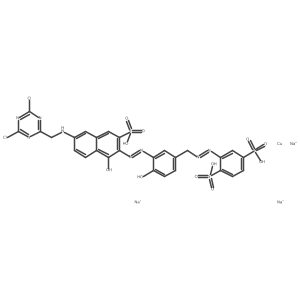 Cuprate(3-), [2-[[4-[[6-[(4,6-dichloro-1,3,5-triazin-2-yl)methylamino]-1-(hydroxy-kappaO)-3-sulfo-2-naphthalenyl]azo-kappaN1]-5-(hydroxy-kappaO)-2-methylphenyl]azo]-1,4-benzenedisulfonato(5-)]-, trisodium Structure