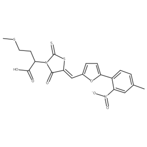 (E)-2-(5-((5-(4-methyl-2-nitrophenyl)furan-2-yl)methylene)-4-oxo-2-thioxothiazolidin-3-yl)-4-(methylthio)butanoic acid结构式