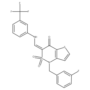 (Z)-1-(3-fluorobenzyl)-3-(((3-(trifluoromethyl)phenyl)amino)methylene)-1H-thieno[3,2-c][1,2]thiazin-4(3H)-one 2,2-dioxide结构式