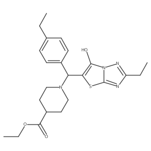 Ethyl 1-((2-ethyl-6-hydroxythiazolo[3,2-b][1,2,4]triazol-5-yl)(4-ethylphenyl)methyl)piperidine-4-carboxylate结构式