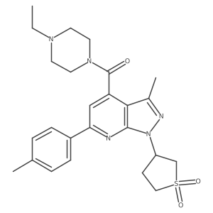 (1-(1,1-dioxidotetrahydrothiophen-3-yl)-3-methyl-6-(p-tolyl)-1H-pyrazolo[3,4-b]pyridin-4-yl)(4-ethylpiperazin-1-yl)methanone结构式