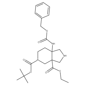 1H-Pyrrolo[3,4-c]pyridine-3a,5(6H,7aH)-dicarboxylic acid, tetrahydro-7a-[[(phenylmethoxy)carbonyl]amino]-, 5-(1,1-dimethylethyl) 3a-ethyl ester, (3aR,7aS)-rel-结构式