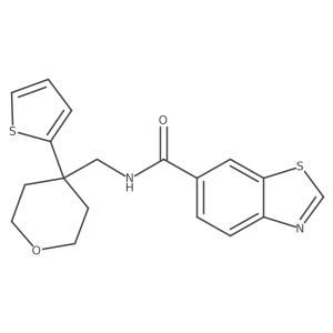 N-((4-(thiophen-2-yl)tetrahydro-2H-pyran-4-yl)methyl)benzo[d]thiazole-6-carboxamide结构式