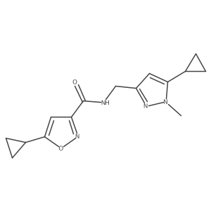 5-cyclopropyl-N-((5-cyclopropyl-1-methyl-1H-pyrazol-3-yl)methyl)isoxazole-3-carboxamide结构式