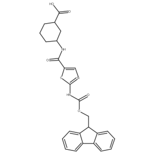 3-[2-({[(9H-fluoren-9-yl)methoxy]carbonyl}amino)-1,3-thiazole-5-amido]cyclohexane-1-carboxylic acid结构式