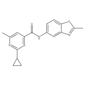 2-Cyclopropyl-6-methyl-N-(2-methyl-1,3-benzothiazol-5-yl)pyrimidine-4-carboxamide结构式