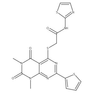 2-((6,8-dimethyl-5,7-dioxo-2-(thiophen-2-yl)-5,6,7,8-tetrahydropyrimido[4,5-d]pyrimidin-4-yl)thio)-N-(thiazol-2-yl)acetamide Structure