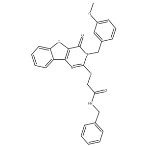 N-benzyl-2-{[3-(3-methoxybenzyl)-4-oxo-3,4-dihydro[1]benzofuro[3,2-d]pyrimidin-2-yl]sulfanyl}acetamide Structure