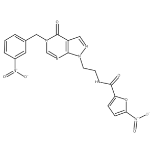 5-nitro-N-(2-(5-(3-nitrobenzyl)-4-oxo-4,5-dihydro-1H-pyrazolo[3,4-d]pyrimidin-1-yl)ethyl)furan-2-carboxamide结构式