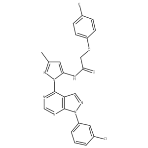 N-{1-[1-(3-chlorophenyl)-1H-pyrazolo[3,4-d]pyrimidin-4-yl]-3-methyl-1H-pyrazol-5-yl}-2-(4-fluorophenoxy)acetamide Structure
