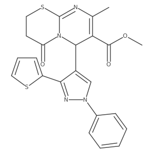 methyl 8-methyl-4-oxo-6-[1-phenyl-3-(thiophen-2-yl)-1H-pyrazol-4-yl]-3,4-dihydro-2H,6H-pyrimido[2,1-b][1,3]thiazine-7-carboxylate Structure