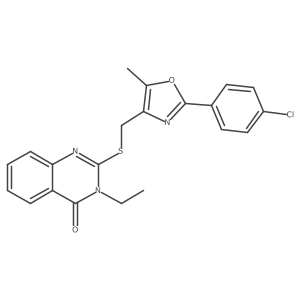 CCn1c(SCc2nc(-c3ccc(Cl)cc3)oc2C)nc2ccccc2c1=O结构式