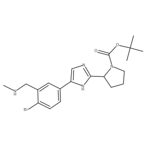 (2S)-2-[5-[4-bromo-3-[(methylamino)methyl]phenyl]-1H-imidazol-2-yl]-1-pyrrolidinecarboxylic acid 1,1-dimethylethyl ester Structure