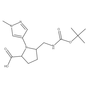 5-({[(tert-butoxy)carbonyl]amino}methyl)-1-(1-methyl-1H-pyrazol-4-yl)pyrrolidine-2-carboxylic acid Structure