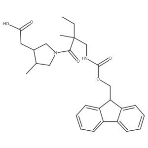 2-(1-{2-[({[(9H-fluoren-9-yl)methoxy]carbonyl}amino)methyl]-2-methylbutanoyl}-4-methylpyrrolidin-3-yl)acetic acid结构式