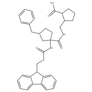 rac-(1R,2S)-2-({[1-benzyl-3-({[(9H-fluoren-9-yl)methoxy]carbonyl}amino)pyrrolidin-3-yl]formamido}methyl)cyclopentane-1-carboxylic acid Structure