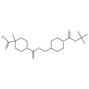 1-(((1-(tert-Butoxycarbonyl)piperidin-4-yl)methoxy)carbonyl)-4-fluoropiperidine-4-carboxylic acid结构式