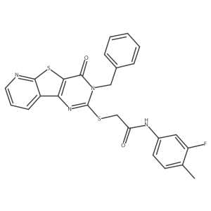 2-({5-benzyl-6-oxo-8-thia-3,5,10-triazatricyclo[7.4.0.0^{2,7}]trideca-1(9),2(7),3,10,12-pentaen-4-yl}sulfanyl)-N-(3-fluoro-4-methylphenyl)acetamide结构式