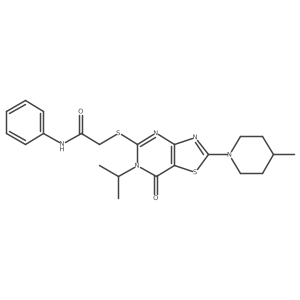 2-{[2-(4-methylpiperidin-1-yl)-7-oxo-6-(propan-2-yl)-6H,7H-[1,3]thiazolo[4,5-d]pyrimidin-5-yl]sulfanyl}-N-phenylacetamide Structure