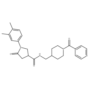 1-(3,4-dimethylphenyl)-N-((1-isonicotinoylpiperidin-4-yl)methyl)-5-oxopyrrolidine-3-carboxamide结构式