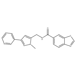 N-((1-methyl-3-(pyridin-3-yl)-1H-pyrazol-5-yl)methyl)benzo[d]thiazole-6-carboxamide结构式