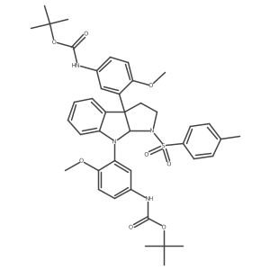 tert-Butyl N-{3-[(3aR,8aR)-3a-(5-{[(tert-butoxy)carbonyl]amino}-2-methoxyphenyl)-1-(4-methylbenzenesulfonyl)-1H,2H,3H,3aH,8H,8aH-pyrrolo[2,3-b]indol-8-yl]-4-methoxyphenyl}carbamate结构式