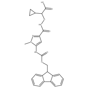 2-cyclopropyl-2-({[5-({[(9H-fluoren-9-yl)methoxy]carbonyl}amino)-1-methyl-1H-pyrazol-3-yl]formamido}oxy)acetic acid结构式