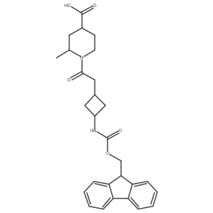 rac-(2R,4R)-1-{2-[3-({[(9H-fluoren-9-yl)methoxy]carbonyl}amino)cyclobutyl]acetyl}-2-methylpiperidine-4-carboxylic acid Structure