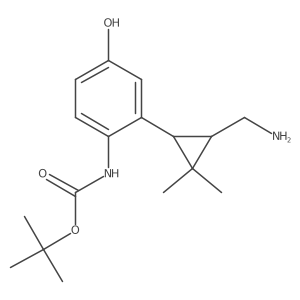 rac-tert-butyl N-{2-[(1R,3R)-3-(aminomethyl)-2,2-dimethylcyclopropyl]-4-hydroxyphenyl}carbamate Structure