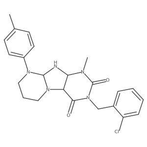 3-[(2-chlorophenyl)methyl]-1-methyl-9-(4-methylphenyl)-6,7,8,9a,10,10a-hexahydro-4aH-purino[7,8-a]pyrimidine-2,4-dione结构式