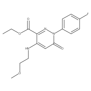 Ethyl 1-(4-fluorophenyl)-4-((2-methoxyethyl)amino)-6-oxo-1,6-dihydropyridazine-3-carboxylate结构式