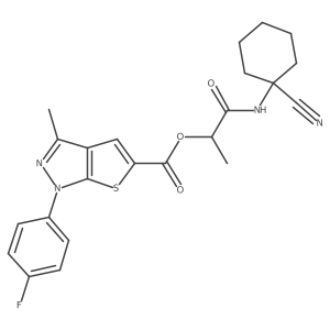 1-[(1-cyanocyclohexyl)carbamoyl]ethyl 1-(4-fluorophenyl)-3-methyl-1H-thieno[2,3-c]pyrazole-5-carboxylate结构式