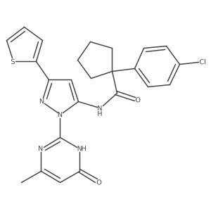1-(4-chlorophenyl)-N-(1-(4-methyl-6-oxo-1,6-dihydropyrimidin-2-yl)-3-(thiophen-2-yl)-1H-pyrazol-5-yl)cyclopentanecarboxamide Structure
