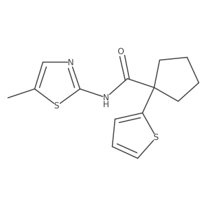N-(5-methylthiazol-2-yl)-1-(thiophen-2-yl)cyclopentanecarboxamide结构式