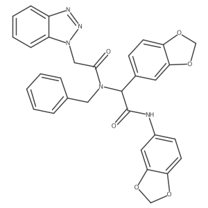 N-[1-(1,3-Benzodioxol-5-yl)-2-(1,3-benzodioxol-5-ylamino)-2-oxoethyl]-N-(phenylmethyl)-1H-benzotriazole-1-acetamide结构式