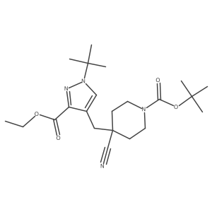 tert-butyl 4-((1-tert-butyl-3-(ethoxycarbonyl)-1H-pyrazol-4-yl)methyl)-4-cyanopiperidine-1-carboxylate Structure